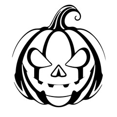 Black and white vector silhouette of a Halloween pumpkin on white background