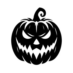 Black and white vector silhouette of a Halloween pumpkin on white background