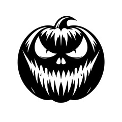Black and white vector silhouette of a Halloween pumpkin on white background