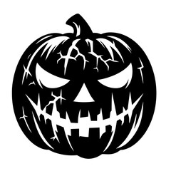 Black and white vector silhouette of a Halloween pumpkin on white background