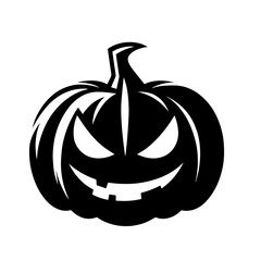 Black and white vector silhouette of a Halloween pumpkin on white background