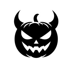 Black and white vector silhouette of a Halloween pumpkin on white background