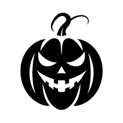 Black and white vector silhouette of a Halloween pumpkin on white background
