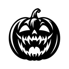 Black and white vector silhouette of a Halloween pumpkin on white background