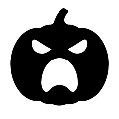 Black and white vector silhouette of a Halloween pumpkin on white background