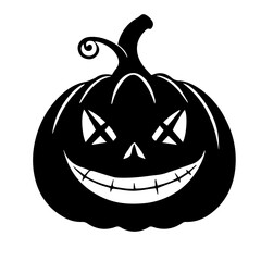 Black and white vector silhouette of a Halloween pumpkin on white background