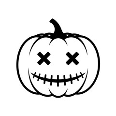 Black and white vector silhouette of a Halloween pumpkin on white background