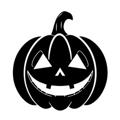 Black and white vector silhouette of a Halloween pumpkin on white background