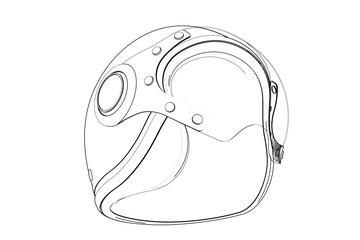 Retro Open Face Helmet Technical Drawing. Scooter Safety Headwear, Outline Vector Illustration, Monochrome Line Art, Protective Gear Blueprint, Side Profile for Product Design and Instruction Manual.