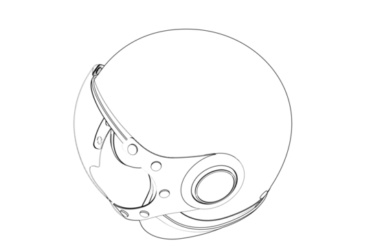 Classic Retro Open-Face Motorcycle Helmet Line Art Vector. Vintage Biker Safety Gear with Snap-On Visor Outline Drawing. Ideal for Automotive, Lifestyle, Road Trip, and Design Graphic Elements.