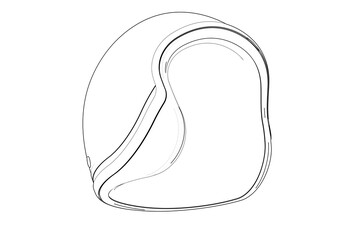 Classic Motorcycle Helmet Line Art: Detailed Retro Safety Gear Schematic Diagram. Monochrome Outline Vector Graphic for Biker Equipment, Technical Engineering Blueprints, and Minimalist Clean Design.