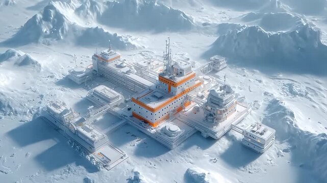 Aerial View of Polar Research Station in Snowy Environment