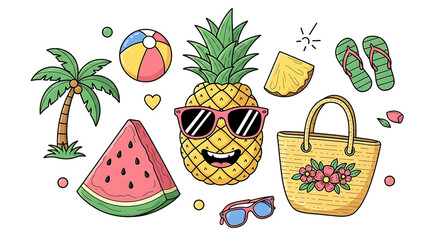 Fototapeta premium Vibrant tropical summer elements forming a dynamic and playful arrangement