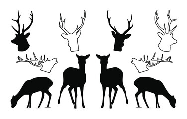 Set of deer silhouettes