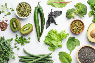 Superfood. Different healthy products on white background, flat lay