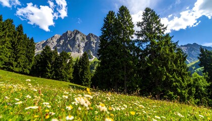 Alpine meadow with mountains