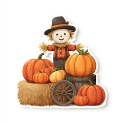 Cute Scarecrow with Autumn Harvest Display