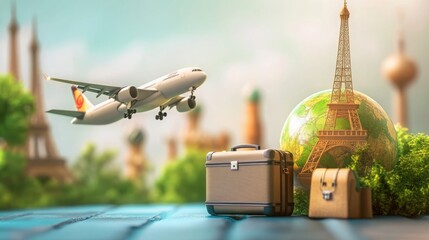 A combination of travel-related visuals  on blurred background