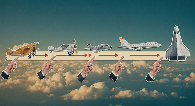 Aerospace Progress Demonstrated by Paper Art Flight Evolution Timeline - Powered by Adobe
