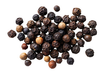 Obraz premium Black Peppercorns Scattered on Black Background