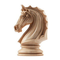 Elegant Wooden Chess Knight with Strategy Game Piece.