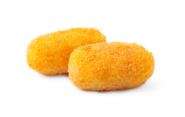 Two delicious fried croquettes isolated on white