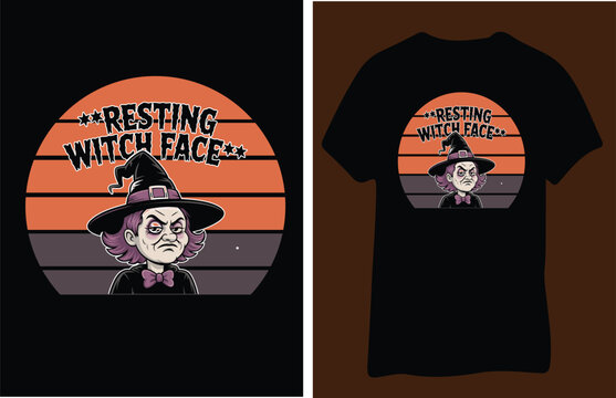 Retro witch resting witch face Halloween t shirt design