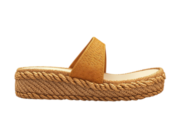 Stylish mustard yellow platform sandal featuring braided jute detailing for summer fashion