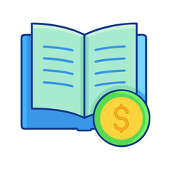 Open Book and Dollar Coin Vector Icon - Educational Finance or Paid Content