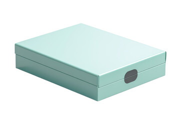 Fototapeta premium Elegant turquoise box with a smooth finish, ideal for storage or gift-giving on a clean white background