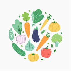 Fototapeta premium Set hand drawn colorful vegetables. Modern abstract minimal style. Healthy organic food.