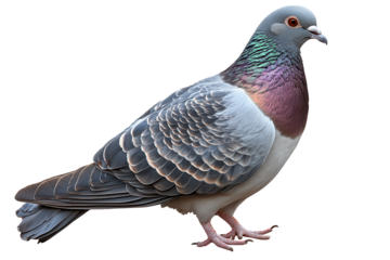 Dove standing with a graceful posture on a transparent background showcasing its detailed feathers and vibrant colors