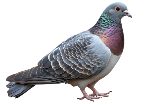Dove standing with a graceful posture on a transparent background showcasing its detailed feathers and vibrant colors