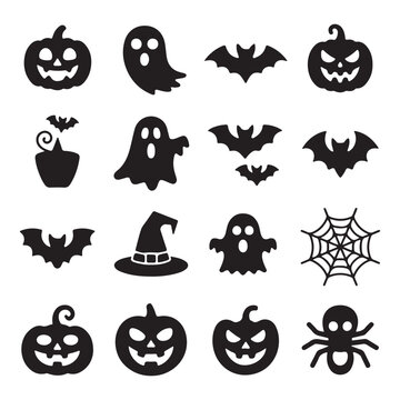Halloween vactor art icon pack set bandle. shilhouetee banner 16 disign