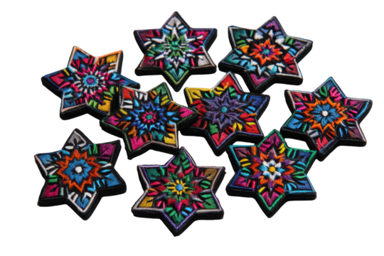 Colorful Hexagonal Stars on Black Background - Powered by Adobe