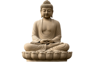 Buddha statue in serene meditation pose isolated on transparent background for spiritual and artistic representation