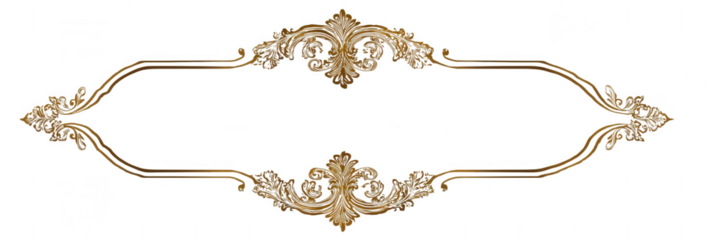 Elegant gold ornate frame with floral elements isolated on transparent background