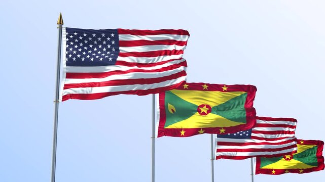 A Row Of United States And Grenada Flag