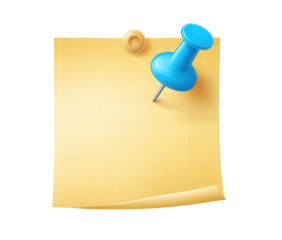 Blank Yellow Note with Blue Pushpin on Transparent Background