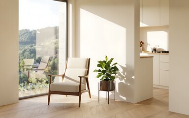 Fototapeta premium Modern living room with armchair and plant
