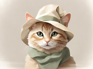 Kitten wearing a hat and scarf