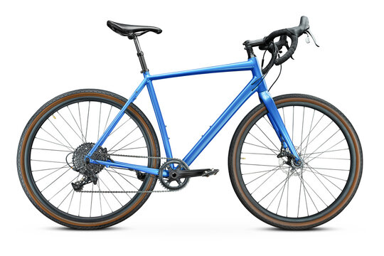 Blue Gravel Bike Side View on White