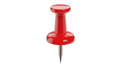 Vibrant red push pin isolated on transparent background, modern design