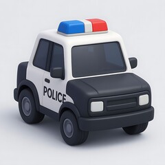 A stylized, cartoonish police car with a white roof, black body, and red and blue emergency lights.