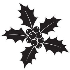 Stylized Holly Leaves and Berries Monochrome Illustration