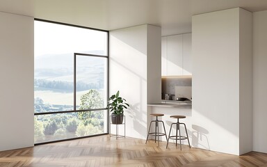 Fototapeta premium Modern interior with large window and view