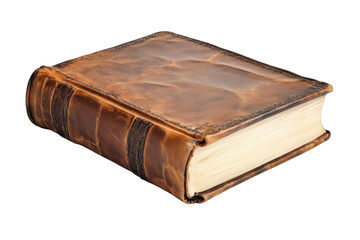 Vintage brown leather bound book with worn cover isolated on Transparent Background