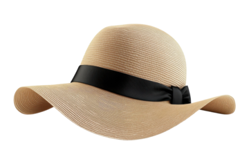Stylish wide-brimmed sun hat with black ribbon for summer outdoor activities