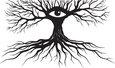 Obraz premium Tree Silhouette with Roots Vector Set