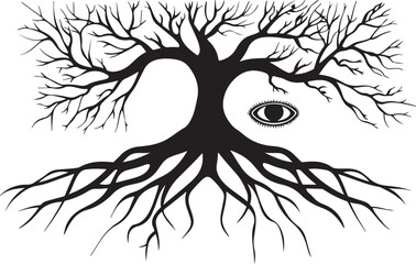 Tree Silhouette with Roots Vector Set